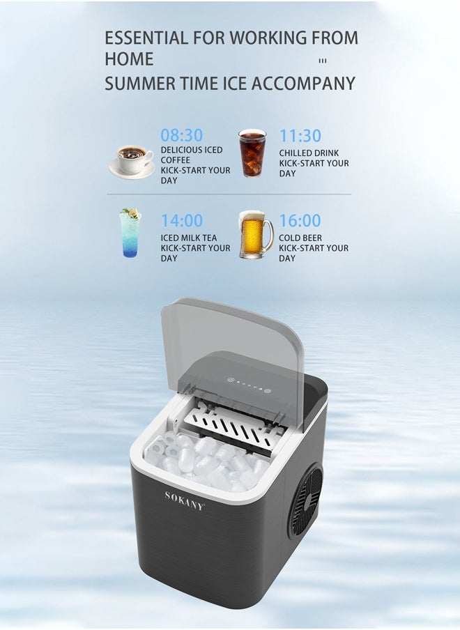 sokany - Ice Maker,12 Kg/24 Hours, 9 Pcs Ready In 6 Mins, One-touch Cleaning, 20°C Ice Capacity Daily, 1.3L Water Tank Storage, Bullet Ice Cube Shape, Water Shortage Indicator, Self- Cleaning, Two Size Ice Cube,Scoop Included ,SK-03038 - Image 1