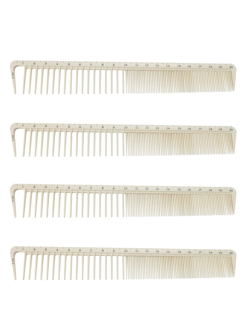 Marsrut 4PCS Hair Cutting Combs with Ruler Measurements Peines de Corte con Medida Tool Small Tapered Portable  AntiStatic Long Measuring Professional Combs for Salon Barber Styling Beige Color 