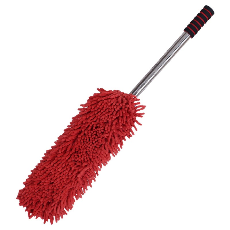 Kuber Industries Microfiber Washable Hand DusterStainless Steel Detachable Handle with Cleaning Brush for Car House Clean Red - Image 1