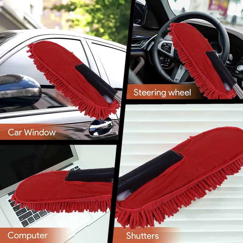 Kuber Industries Microfiber Washable Hand DusterStainless Steel Detachable Handle with Cleaning Brush for Car House Clean Red - Image 5