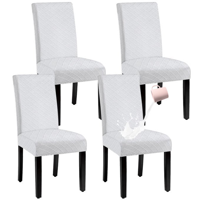 WATERPROOF DINING CHAIR COVERSPANDEX FABRIC FIT STRETCH CHAIR SLIPCOVERREMOVABLE WASHABLE JACQUARD PARSONS CHAIR COVERS WHITESET OF 4
