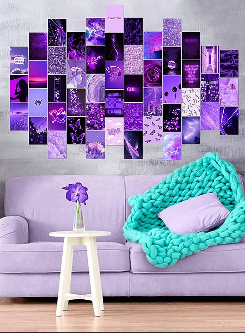 KASTWAVE 50PCS Purple Aesthetic Picture for Wall Collage, 50 Set 4x6 inch, Neon Collage Print Kit, Warm Color Room Decor for Girl, Wall Art Prints for Room Dorm Photo Display VSCO Posters for Bedroom - Image 4