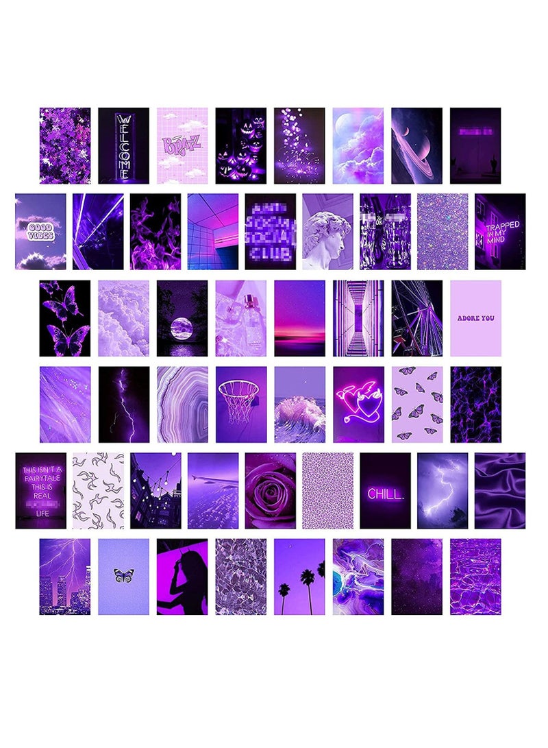 KASTWAVE 50PCS Purple Aesthetic Picture for Wall Collage, 50 Set 4x6 inch, Neon Collage Print Kit, Warm Color Room Decor for Girl, Wall Art Prints for Room Dorm Photo Display VSCO Posters for Bedroom - Image 1