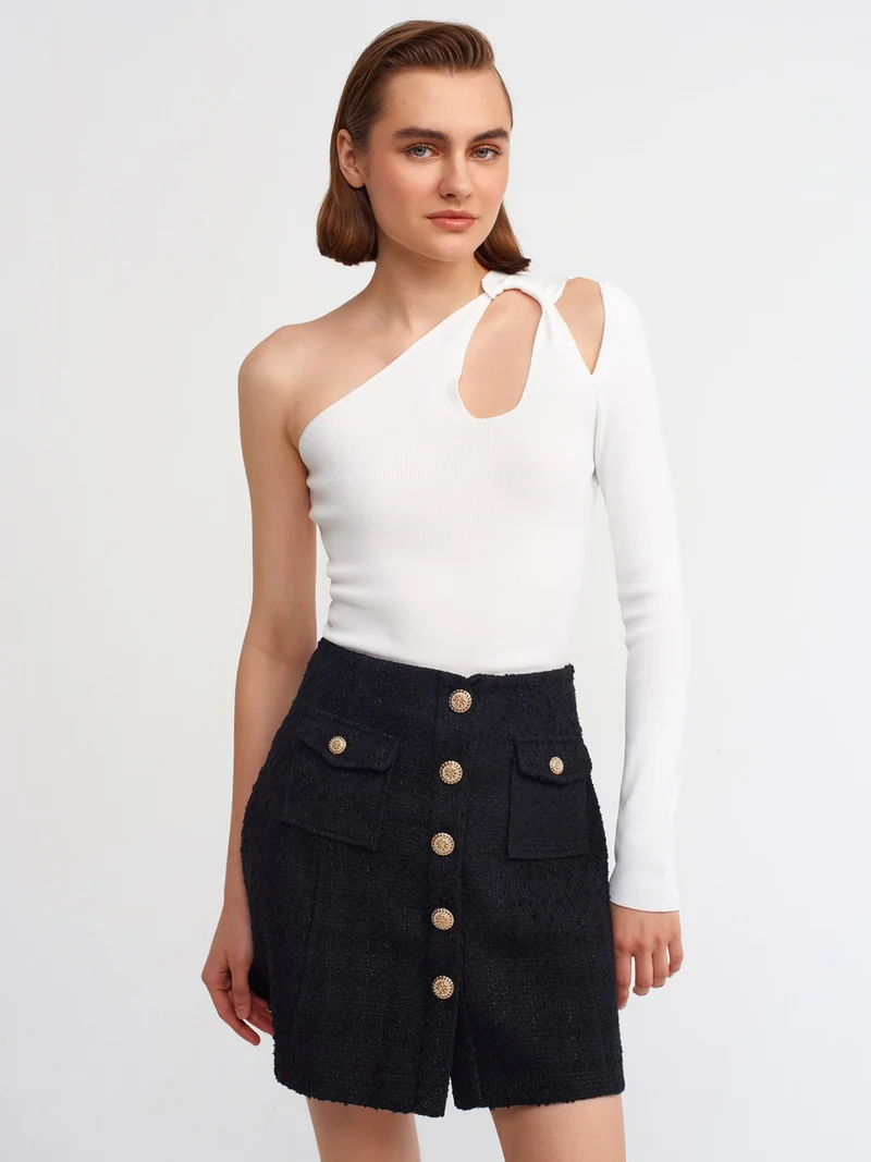 ديلفين 10328 Right Shoulder Open Single Sleeve Sweater-Ecru