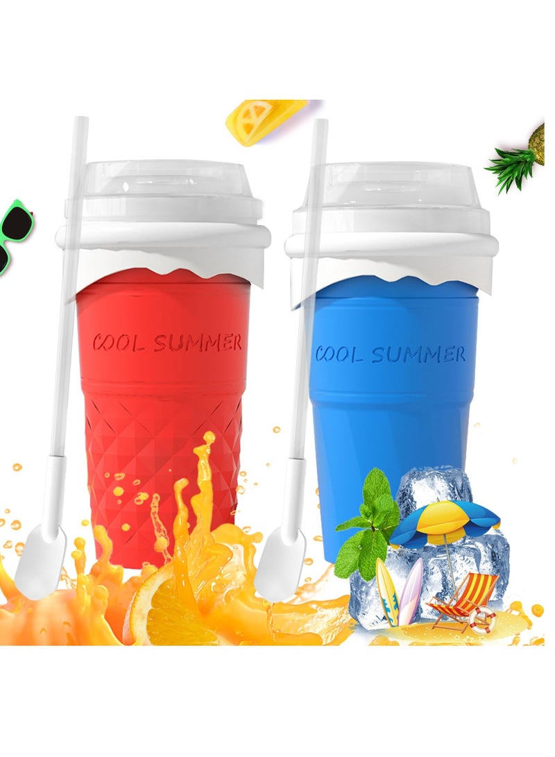 SOLARAE 2Pcs Slushie Maker Cup, Quick Frozen Magic Cup Silicone Slushy Cup 500ml Smoothies Squeeze Cup with Lid for Cola, Milk Shake, Fruit Juice - Image 1