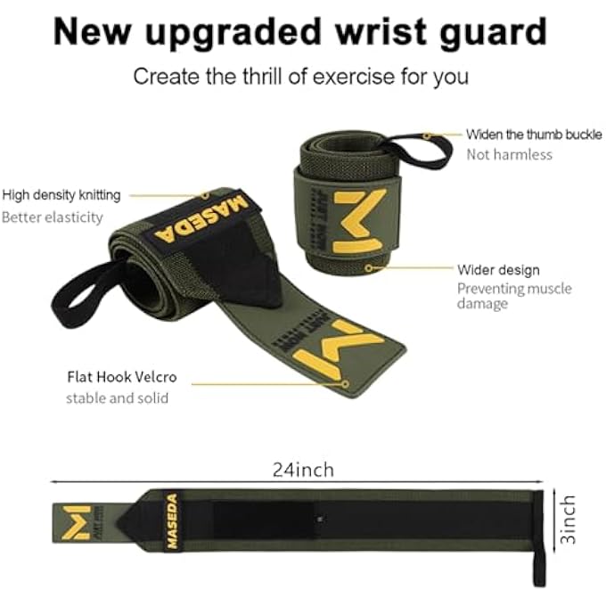 Maseda Pro-Grade Weightlifting Wrist Wraps (24") For Gym, Strength Training, And Powerlifting(1 Pair) -Heavy-Duty Thumb Loop Straps For Maximum Wrist Support In Bodybuilding (Green&Black) - Image 5