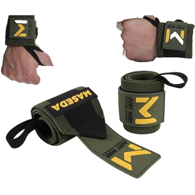 Maseda Pro-Grade Weightlifting Wrist Wraps (24") For Gym, Strength Training, And Powerlifting(1 Pair) -Heavy-Duty Thumb Loop Straps For Maximum Wrist Support In Bodybuilding (Green&Black) - Image 1