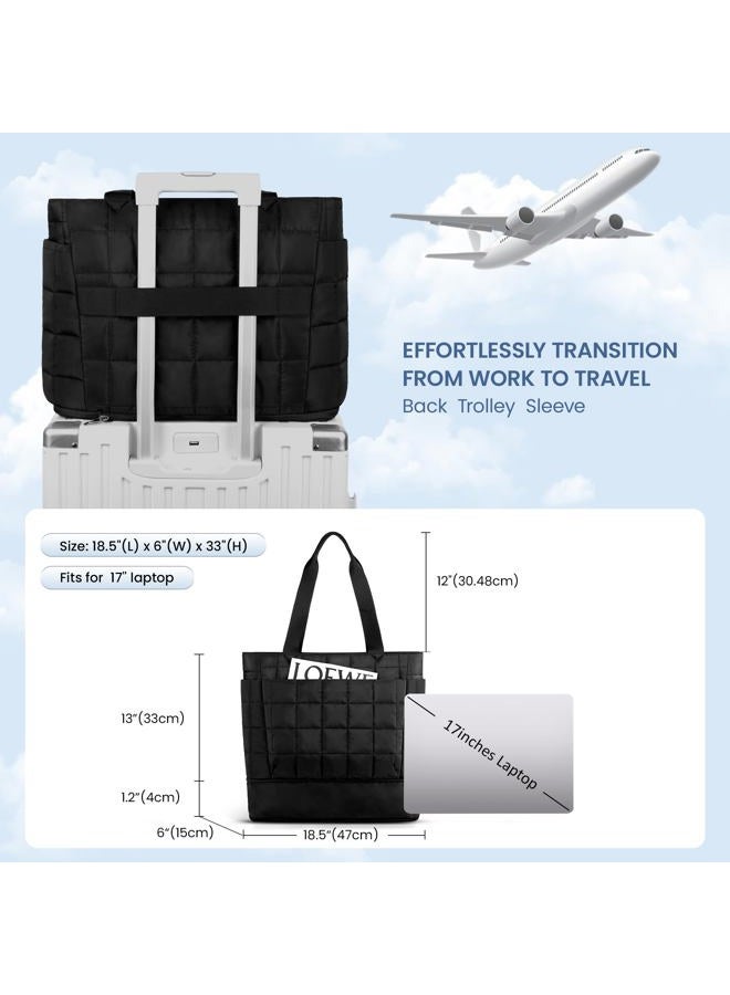 befen Puffer Handbag Women's Large Shopper Bag Portable Laptop Tote Bag Sports Bag Travel Bag with Zip Trolley Cover for Work, Travel, Fitness, B-Black(28L) - Image 5