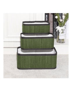 Generic Bamboo Storage Basket Set of 3  with Fabric Liner Rectangleshape  - Green 