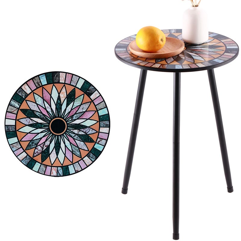 Party Zealot 1 Pack Metal Mosaic Round Side Table Small 134 End Patio Round Accent Table Garden Corner Stand for Small Spaces WeatherResistant for Balcony Plant Stand Indoor Outdoor - Image 2