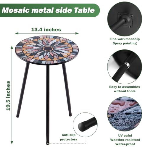 Party Zealot 1 Pack Metal Mosaic Round Side Table Small 134 End Patio Round Accent Table Garden Corner Stand for Small Spaces WeatherResistant for Balcony Plant Stand Indoor Outdoor - Image 3
