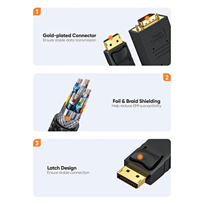 For desktop monitors and projectors, copper with gold plating, black, 1.8-meter cable with stable signal transmission - Image 3
