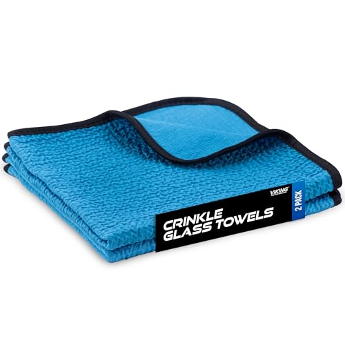 VIKING Glass Microfiber Cleaning Cloth for Car and Home 2 Pack, Glass Towels for Mirror, and Picture Frames, and Car Detailing Kit, 16 inch x 16 inch, Blue - Image 1