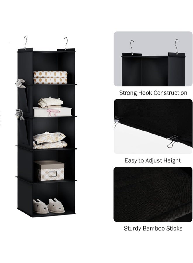 HOMESTAR 5 Tier Hanging Closet Organizer, Hanging Storage Organizer, Wardrobe Hanging Organizer, Portable Hanging Closet Shelf Organizer, Fabric Hanging Shelves for Clothes, Black - Image 4