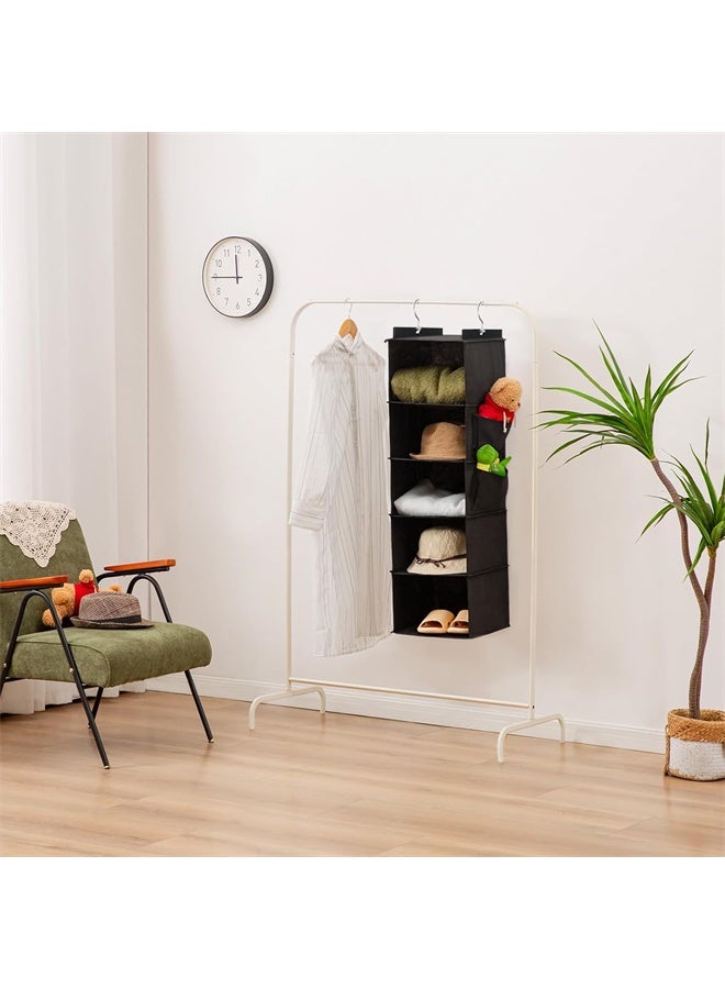 HOMESTAR 5 Tier Hanging Closet Organizer, Hanging Storage Organizer, Wardrobe Hanging Organizer, Portable Hanging Closet Shelf Organizer, Fabric Hanging Shelves for Clothes, Black - Image 5