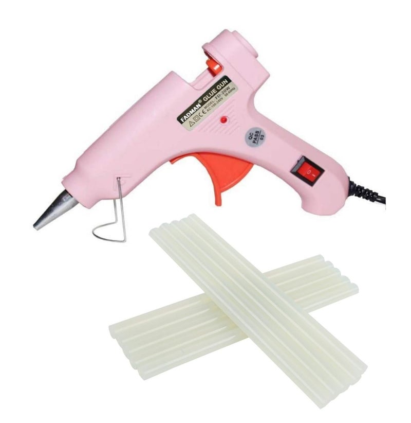 Fadman 7 MM HOT ADHESIVE (10 GLUE STICKS) WITH PINK 20 WATT MINI HOT GLUE GUN FOR DIY CRAFT WORK (ON OFF SWITCH BUTTON & INDICATOR) - Image 1