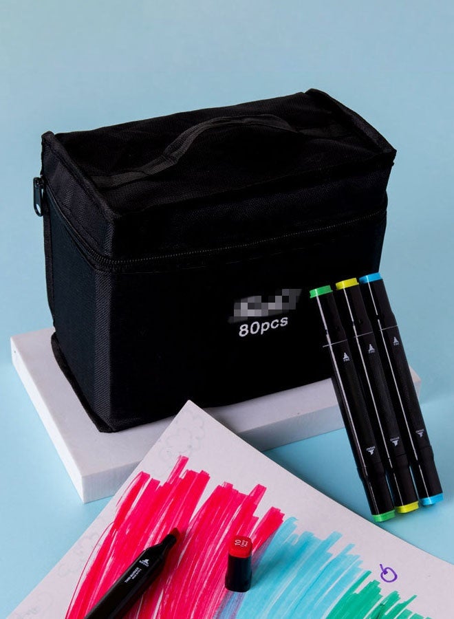 مجموعة رسم مزدوجة الرأس بـ 80 لونًا من أقلام التلوين للرسم والتلوين والتخطيط وتصميم الرسوم المتحركة وأقلام فرشاة الألوان المائية بأطراف مزدوجة لأعمال الفن للأطفال والبالغين (متعددة الألوان) - Image 4