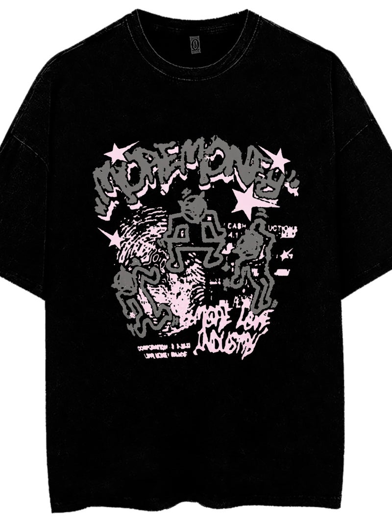 American Retro Fashion Brand Short-Sleeved T-Shirt New Graffiti Mopemoney Series Washed Distressed Pure Cotton T - Image 2