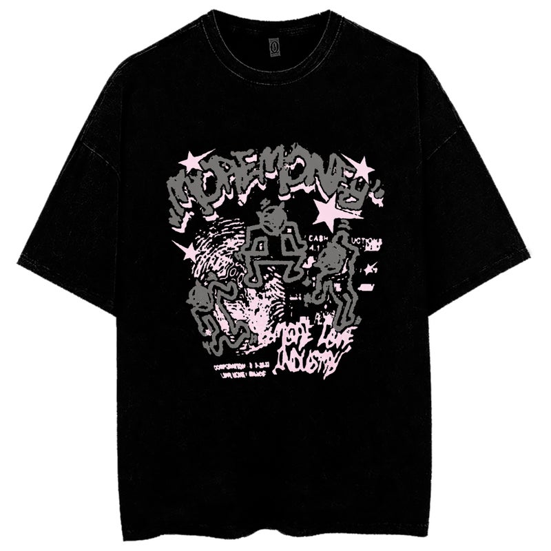 American Retro Fashion Brand Short-Sleeved T-Shirt New Graffiti Mopemoney Series Washed Distressed Pure Cotton T - Image 1