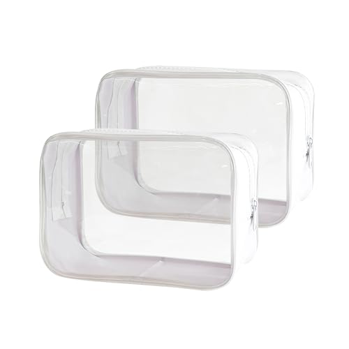 TotePrint Stadium Approved White Frame Clear Toiletry Bag 7.09x4.72x2.36inch TSA Approved Clear Organizer Bags Portable Travel Makeup Bags with Zipper for Women (White) - Image 1
