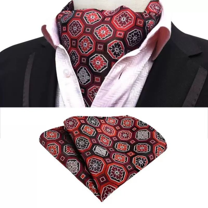 Men's Fashion Ascot Scarf W0142 Red - Bold Geometric Design Versatile Style for Formal Wear - Image 1