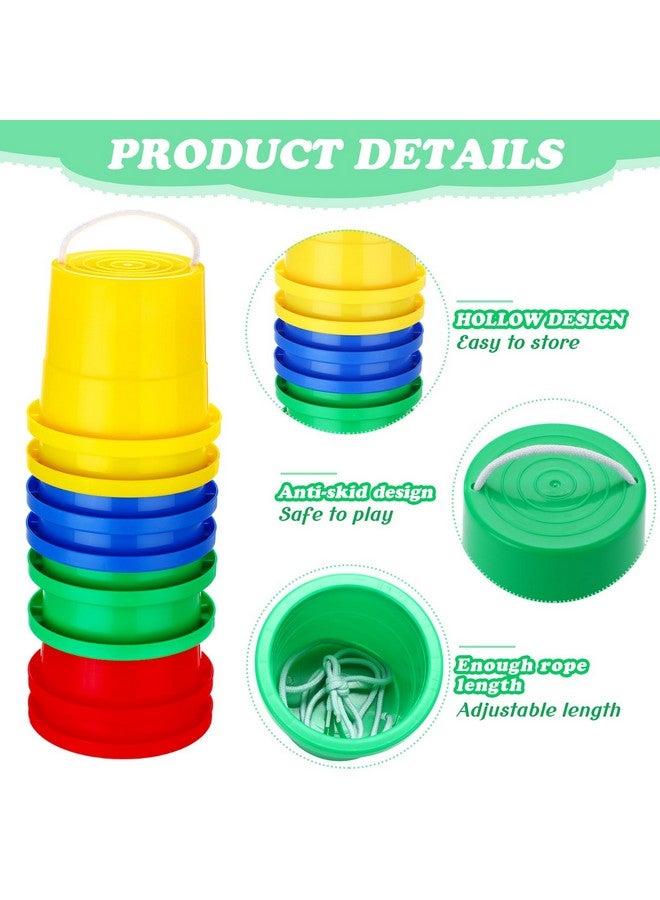 Hungdao 4 Pairs Balancing Stilts Walking Bucket Stilts Plastic Walking Stilts Toy with Adjustable Rope for Preschool Playground Indoor Outdoor Obstacle Course Games, 4 Colors - Image 3