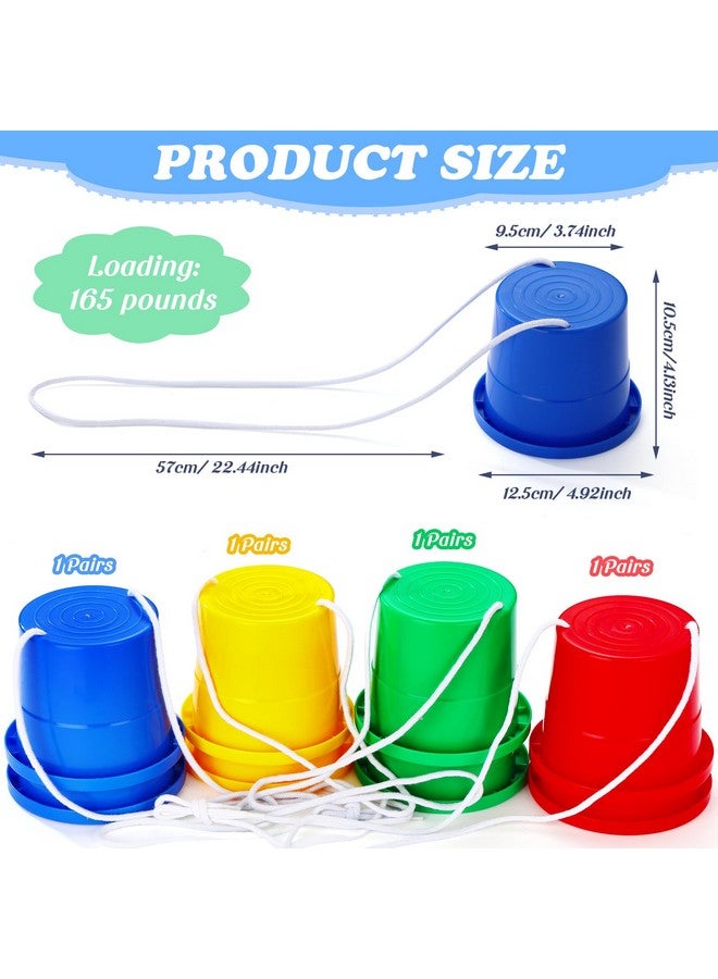 Hungdao 4 Pairs Balancing Stilts Walking Bucket Stilts Plastic Walking Stilts Toy with Adjustable Rope for Preschool Playground Indoor Outdoor Obstacle Course Games, 4 Colors - Image 2