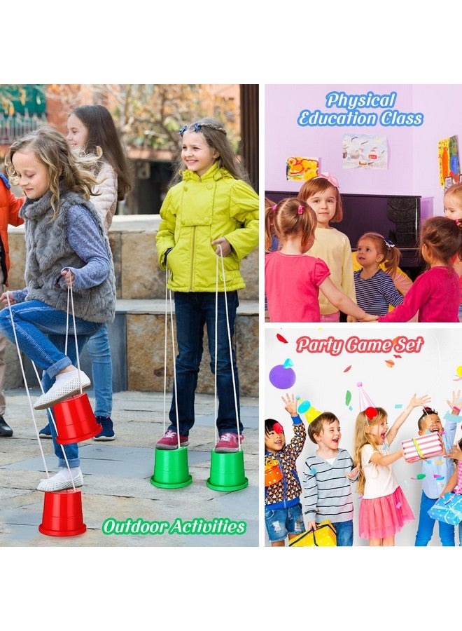 Hungdao 4 Pairs Balancing Stilts Walking Bucket Stilts Plastic Walking Stilts Toy with Adjustable Rope for Preschool Playground Indoor Outdoor Obstacle Course Games, 4 Colors - Image 4