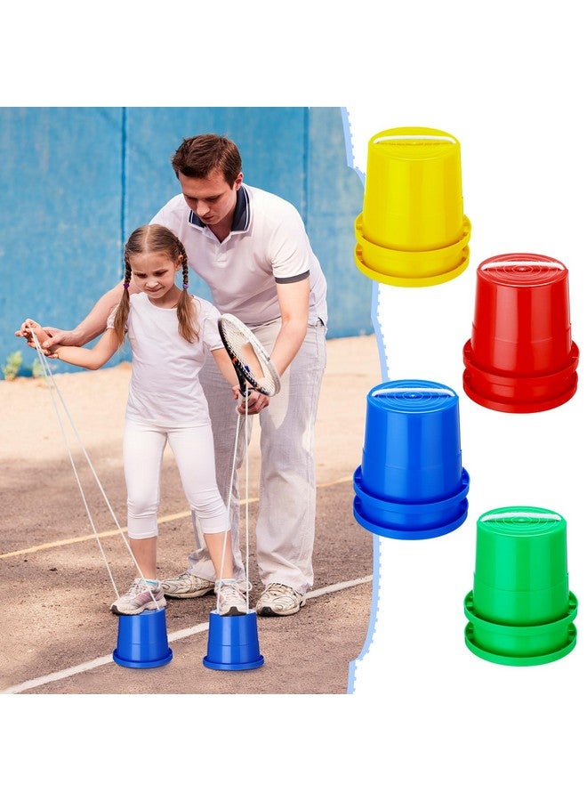 Hungdao 4 Pairs Balancing Stilts Walking Bucket Stilts Plastic Walking Stilts Toy with Adjustable Rope for Preschool Playground Indoor Outdoor Obstacle Course Games, 4 Colors - Image 5