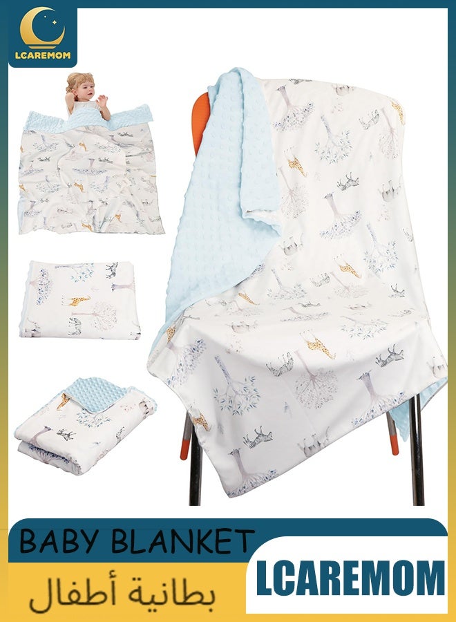 LCAREMOM Kids Baby Blanket Newborn Gifts, Super Soft Plush Blankets with Dotted Backing, Fleece Fabric Essentialsfor Unisex,Toddlers, Boys GirlsToddlers, with Forest Animal Multicolor Printed 75x100cm (Blue) - Image 1