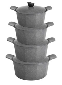 Badraig 16-Piece Granite Cookware Set Saudi Made Safe Dishwasher, PTFE/PFOA Free, Marble Nonstick Coating Stock Pot Fry Pan Grill Pan Pancake pan Kitchen Tool Silicone Grip - Grey  - Image 3
