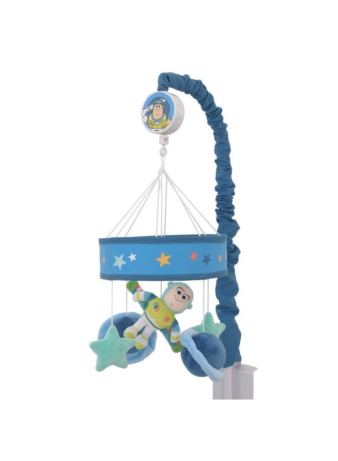 NoJo Disney Toy Story Buzz Lightyear Blue and Aqua Blast Off Stars and Planets Plush Musical Mobile - Image 1