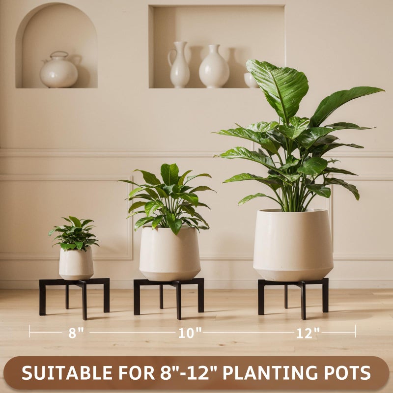 IZIDDO Plant Stand Indoor Outdoor,Metal Mid-Century Pot Stand,Modern Plant Holder Rattan Flower Plant Stool,Low Short Plant Stands for Indoor Fit 5-12 Inch Pot,Black(Pot & Plant Not Included) - Image 2