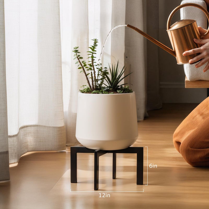IZIDDO Plant Stand Indoor Outdoor,Metal Mid-Century Pot Stand,Modern Plant Holder Rattan Flower Plant Stool,Low Short Plant Stands for Indoor Fit 5-12 Inch Pot,Black(Pot & Plant Not Included) - Image 3