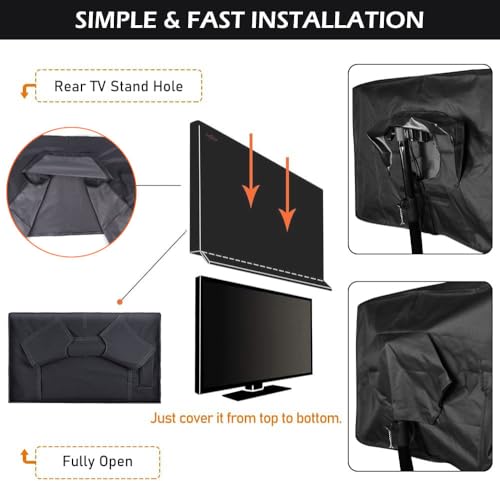 HOMEYA Outdoor TV Cover 30-32 Inch with Clear Scratch Resistant Front Flap + Bottom Cover, 600D Weatherproof & Waterproof TV Screen Protector, Fits Most TV Mounts Stands with Remote Controller Pocket - Image 4