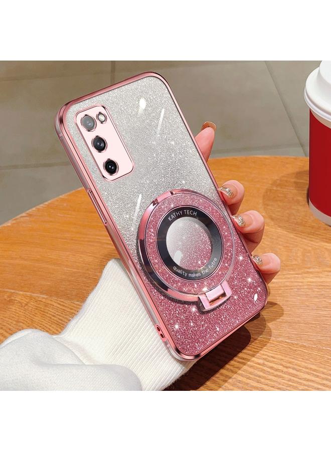 اس-توب جراب لهاتف Samsung Galaxy S20 FE مطلي بطبقة لامعة متدرجة اللون مع حامل دائري من مادة TPU - Image 1