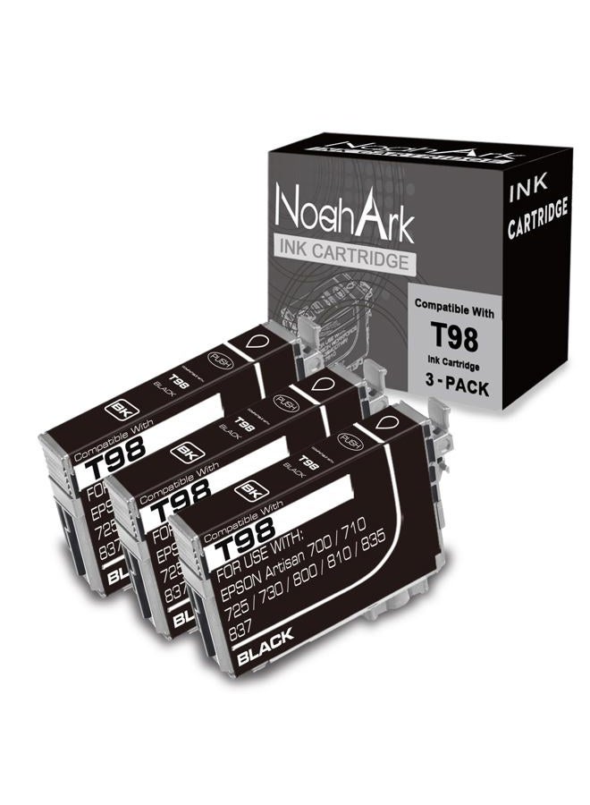 NOAHARK 3 Packs T098 Remanufactured Ink Cartridge Replacement for Epson 98 use for Epson Artisan 700 710 725 730 800 810 835 837 Printer (3 Black) - Image 1