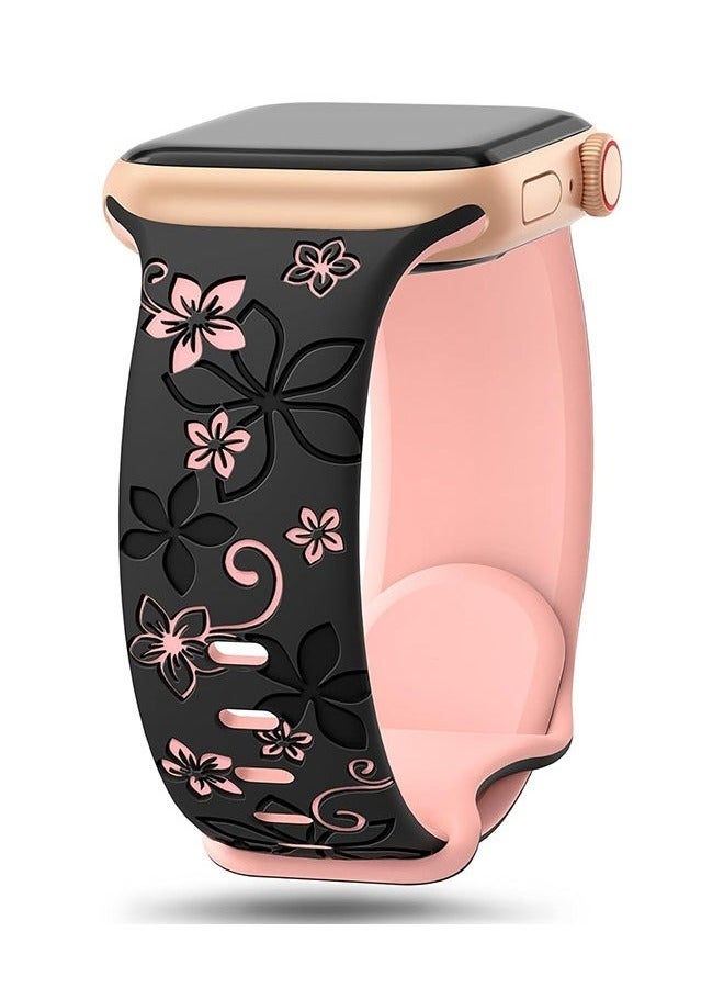 Apple Watch Strap, Floral Engraved Bands Compatible with Apple Watch Band 38mm 40mm 41mm 42mm for Women,Cute Flower iWatch Bands Soft Silicone Sport Strap for iWatch Series SE 10 9 8 7 6 5 4 3 Ultra - Image 1