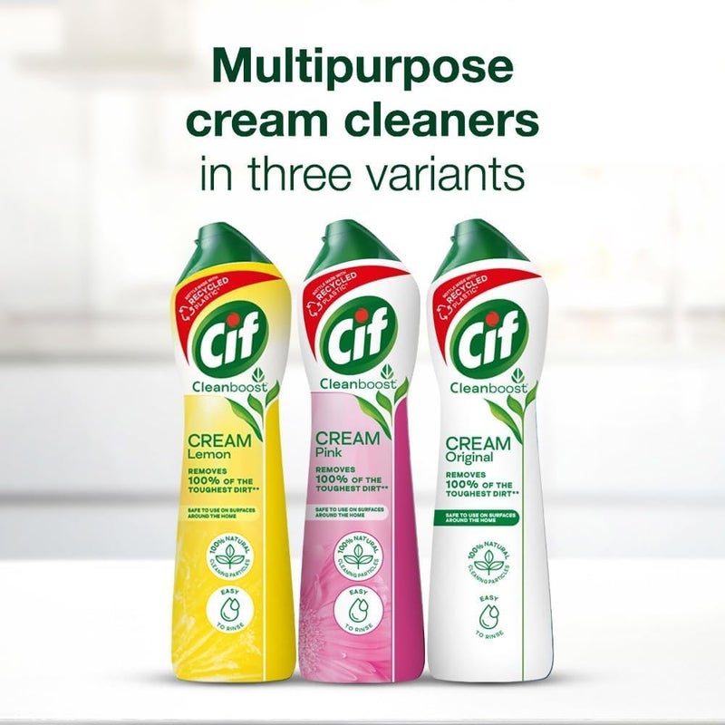 CIF Lemon Abrasive Surface Cleaner Cream for Kitchen & Bathroom, Removes Grease, Dirt & Tough Stains with Natural Cleaning Particles, 2x500ml - Image 5