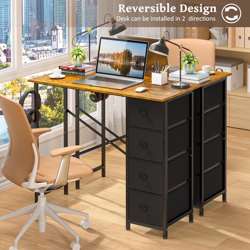 DAOUTIME Small Computer Desk with 4 Fabric Drawers, 36 Inch Reversible Writing Desk for Home Office Bedroom, Modern Simple Kids Student Study Desk with Storage, Compact Desk for Small Spaces, Rustic Brown - Image 2