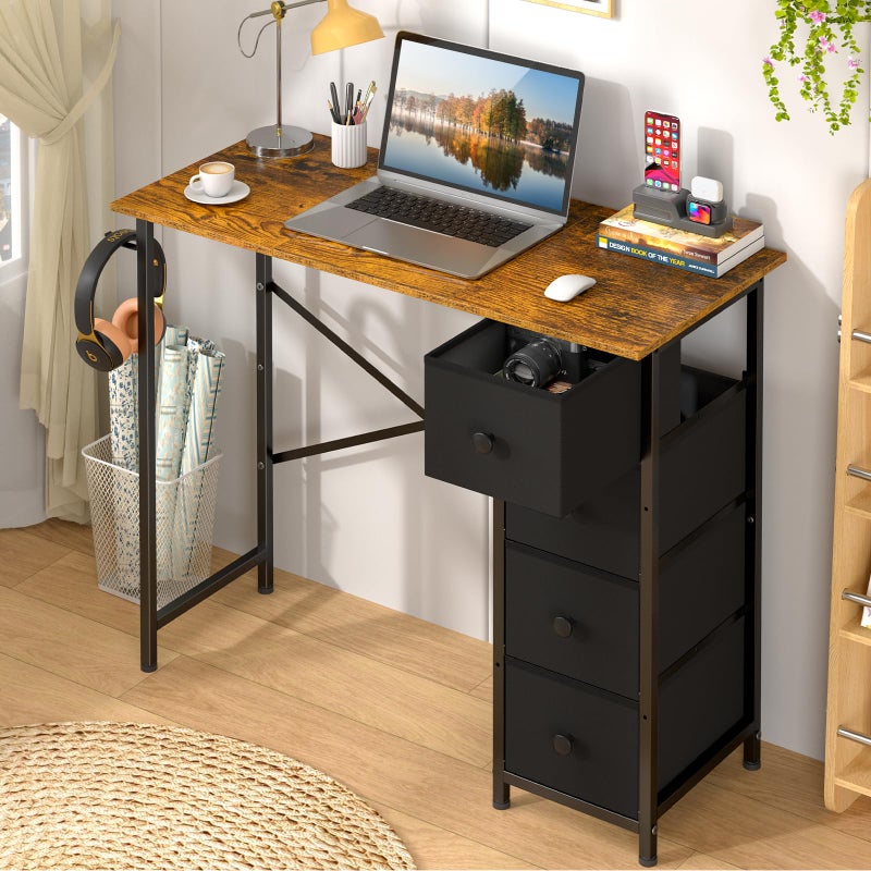 DAOUTIME Small Computer Desk with 4 Fabric Drawers, 36 Inch Reversible Writing Desk for Home Office Bedroom, Modern Simple Kids Student Study Desk with Storage, Compact Desk for Small Spaces, Rustic Brown - Image 3