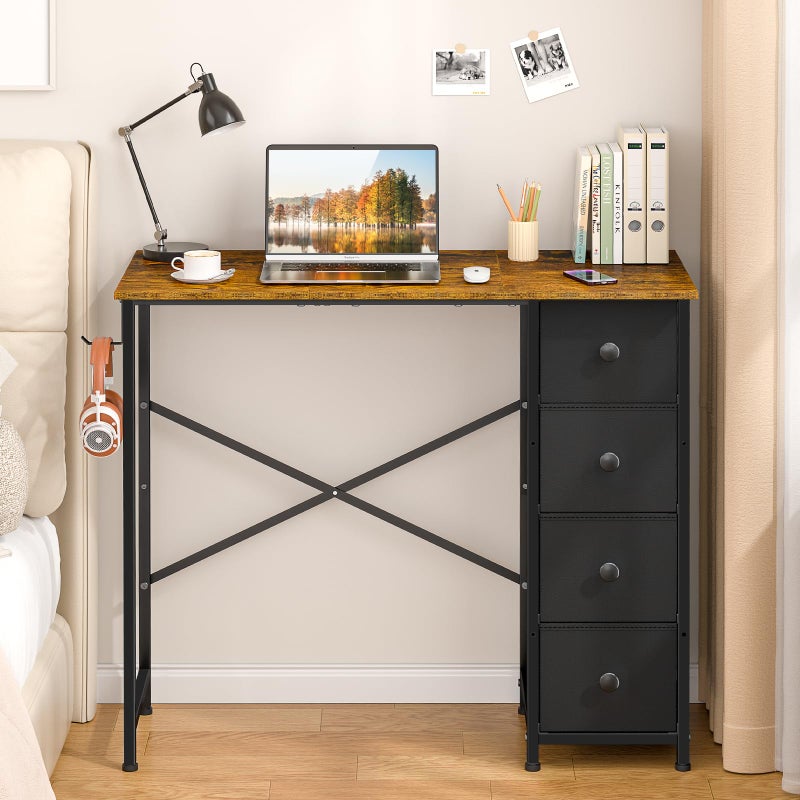 DAOUTIME Small Computer Desk with 4 Fabric Drawers, 36 Inch Reversible Writing Desk for Home Office Bedroom, Modern Simple Kids Student Study Desk with Storage, Compact Desk for Small Spaces, Rustic Brown - Image 1