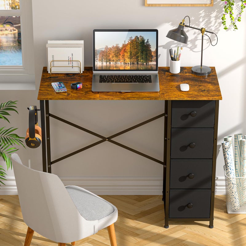 DAOUTIME Small Computer Desk with 4 Fabric Drawers, 36 Inch Reversible Writing Desk for Home Office Bedroom, Modern Simple Kids Student Study Desk with Storage, Compact Desk for Small Spaces, Rustic Brown - Image 5