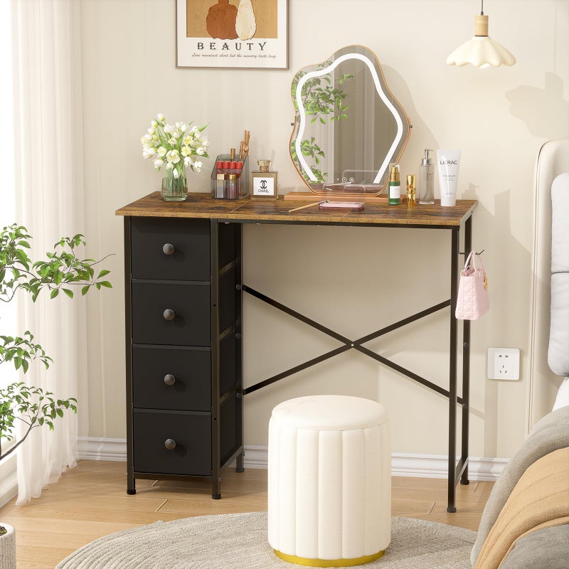 DAOUTIME Small Computer Desk with 4 Fabric Drawers, 36 Inch Reversible Writing Desk for Home Office Bedroom, Modern Simple Kids Student Study Desk with Storage, Compact Desk for Small Spaces, Rustic Brown - Image 4