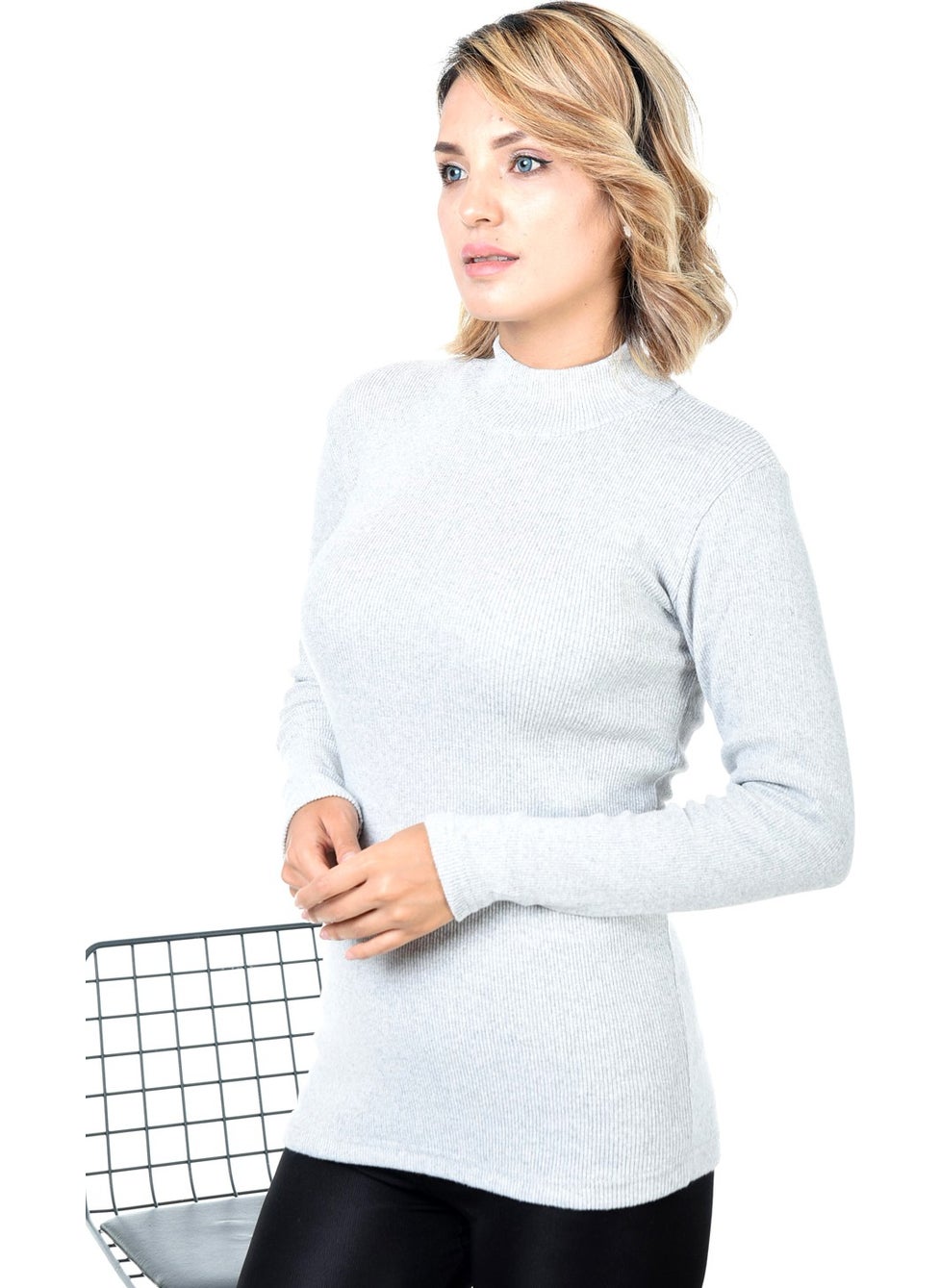 Belifanti Collection سويتر نسائي رمادي نصف رقبة  - Image 3