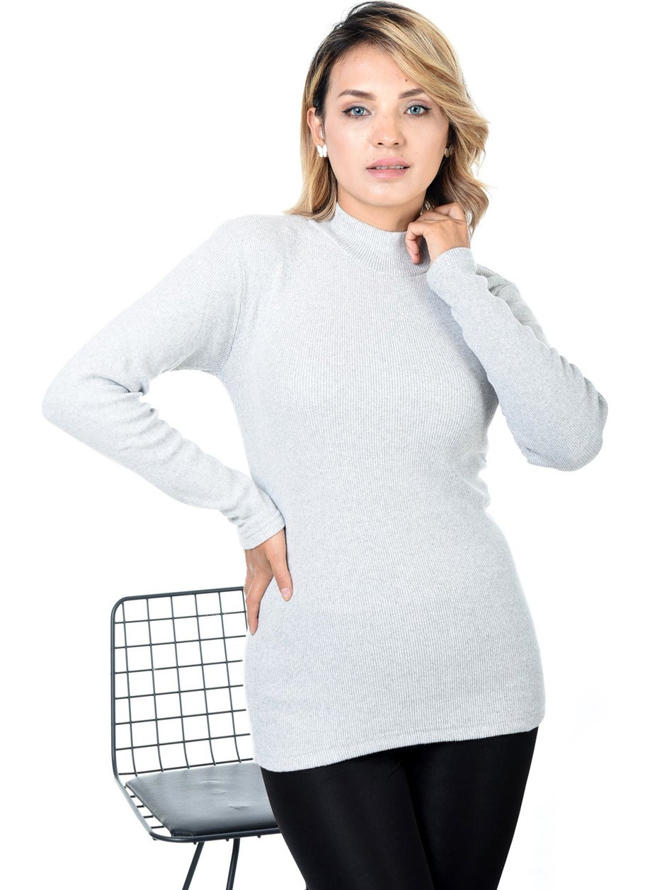 Belifanti Collection سويتر نسائي رمادي نصف رقبة  - Image 2
