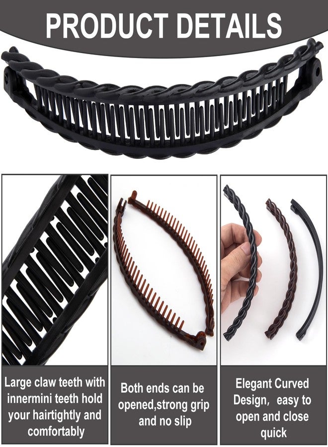 Winsyison 3pcs Banana Hair Clips, Non-Slip Large Hairstyle Claws for Women, Vintage 90 Style Double Combs Hairpin Accessories for Thick Thin Fine Curly Straight Long Hair- Black & Coffee - Image 3