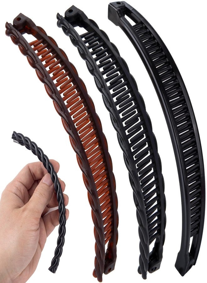 Winsyison 3pcs Banana Hair Clips, Non-Slip Large Hairstyle Claws for Women, Vintage 90 Style Double Combs Hairpin Accessories for Thick Thin Fine Curly Straight Long Hair- Black & Coffee - Image 1