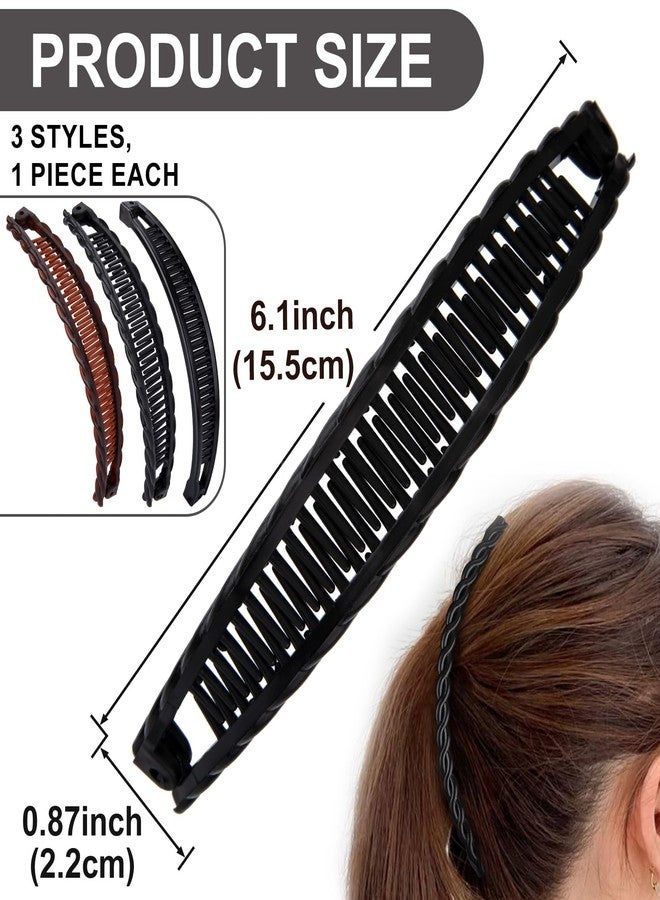 Winsyison 3pcs Banana Hair Clips, Non-Slip Large Hairstyle Claws for Women, Vintage 90 Style Double Combs Hairpin Accessories for Thick Thin Fine Curly Straight Long Hair- Black & Coffee - Image 2