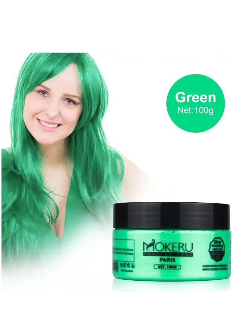 موكيرو صبغ الشعر الطبيعي، لون الشعر، شمع ملون، صبغة احترافية، كريم طين الشعر المؤقت (أخضر) 100 جرام - Image 1